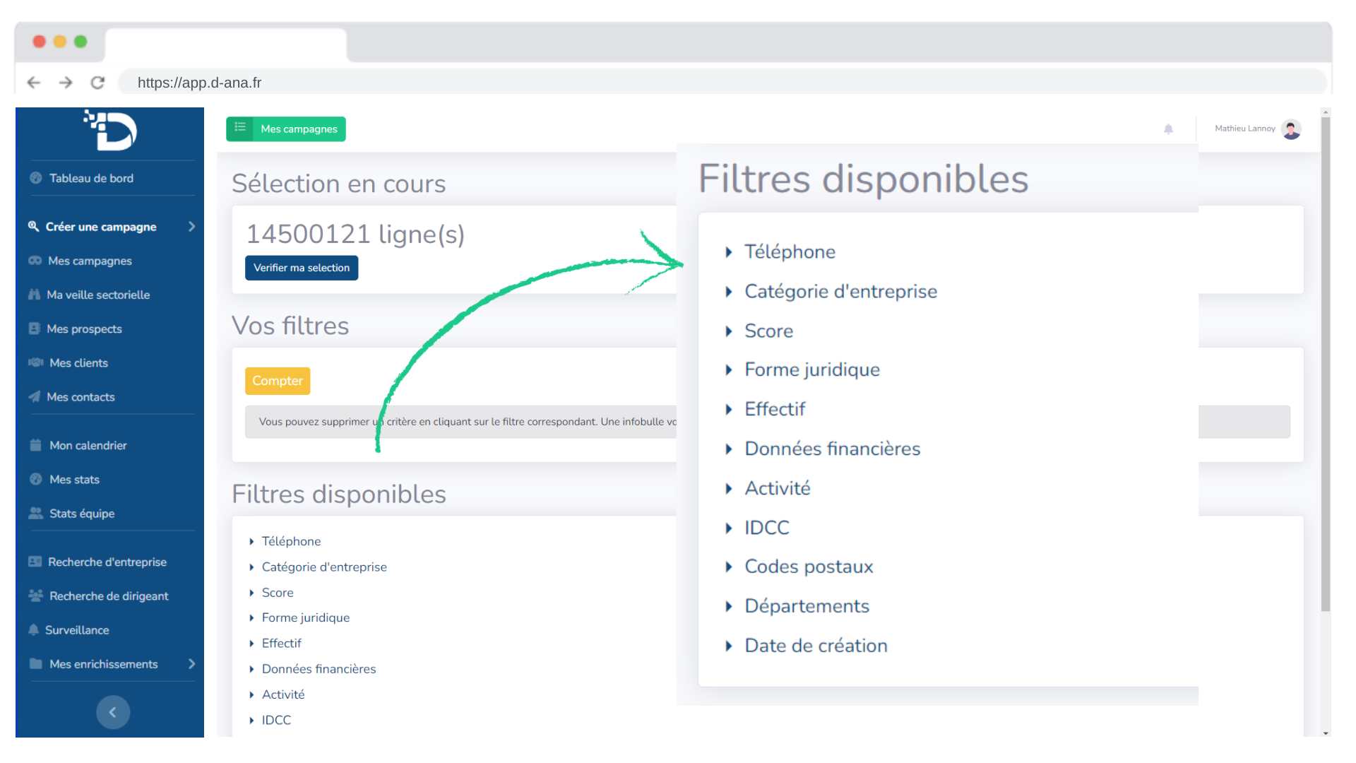 Filtre D-ANA pour trouver de nouveaux clients B2B